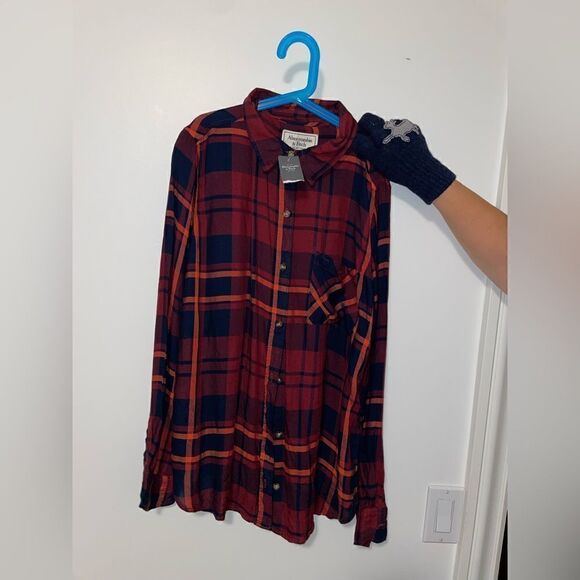 Abercombie & fitch plaid shirt red orange blue - Picture 3 of 5